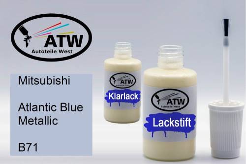 Mitsubishi, Atlantic Blue Metallic, B71: 20ml Lackstift + 20ml Klarlack - Set, von ATW Autoteile West.